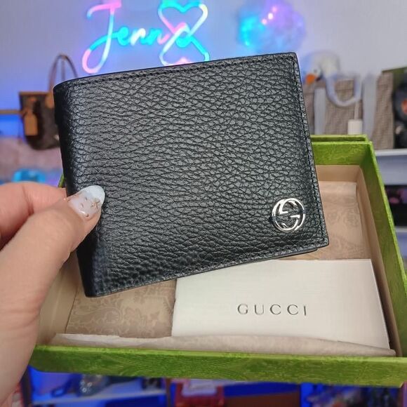 New in Box Gucci Classic Dollar Calf Leather Bifold Wallet Dual Leather Color Bl - Picture 1 of 11